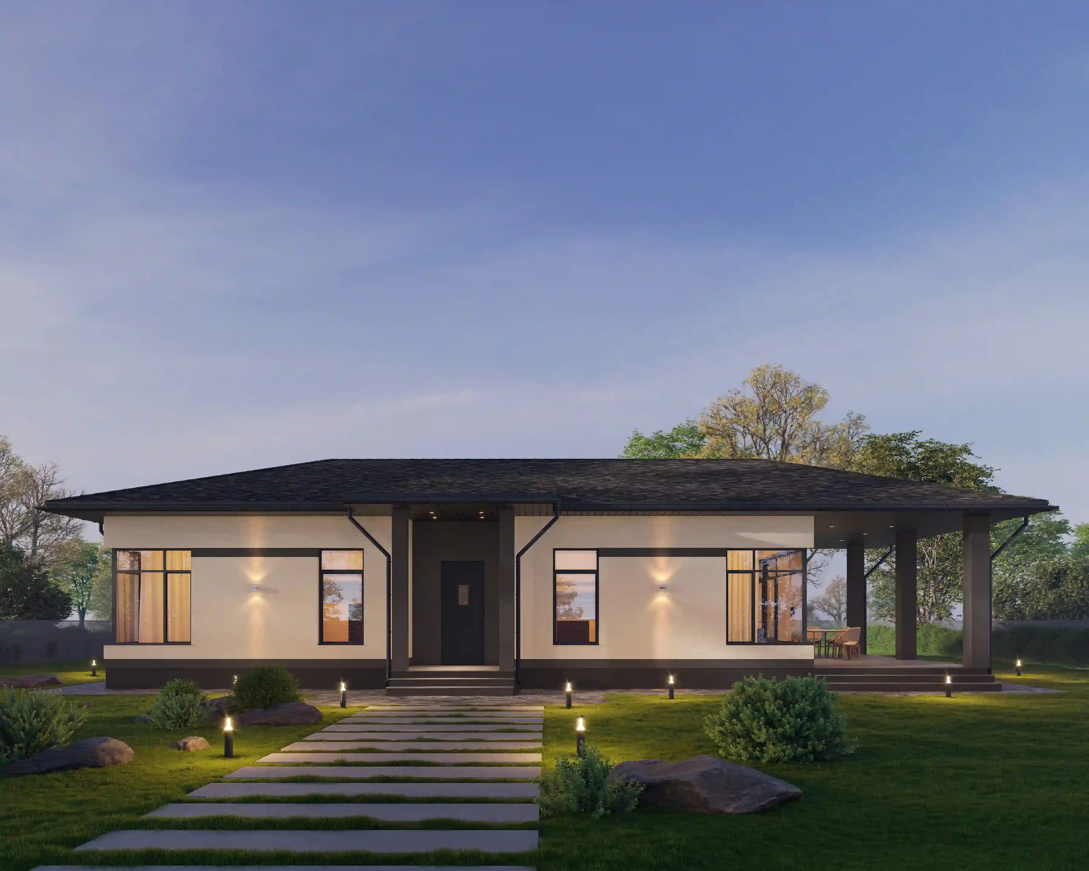 Фасад с крыльцом вид от ворот